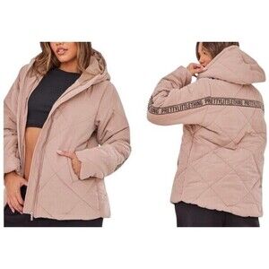 PrettyLittleThing Stone Peach Skin Diamond Quilted Jacket Women's Size 2 US New!